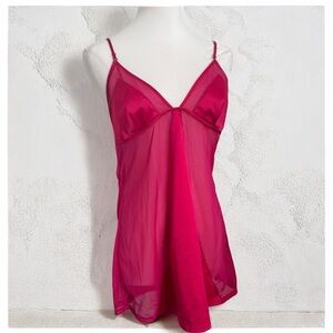 💋 Vintage Hot Pink Mesh Slip Dress coquette Y2K 2000s L